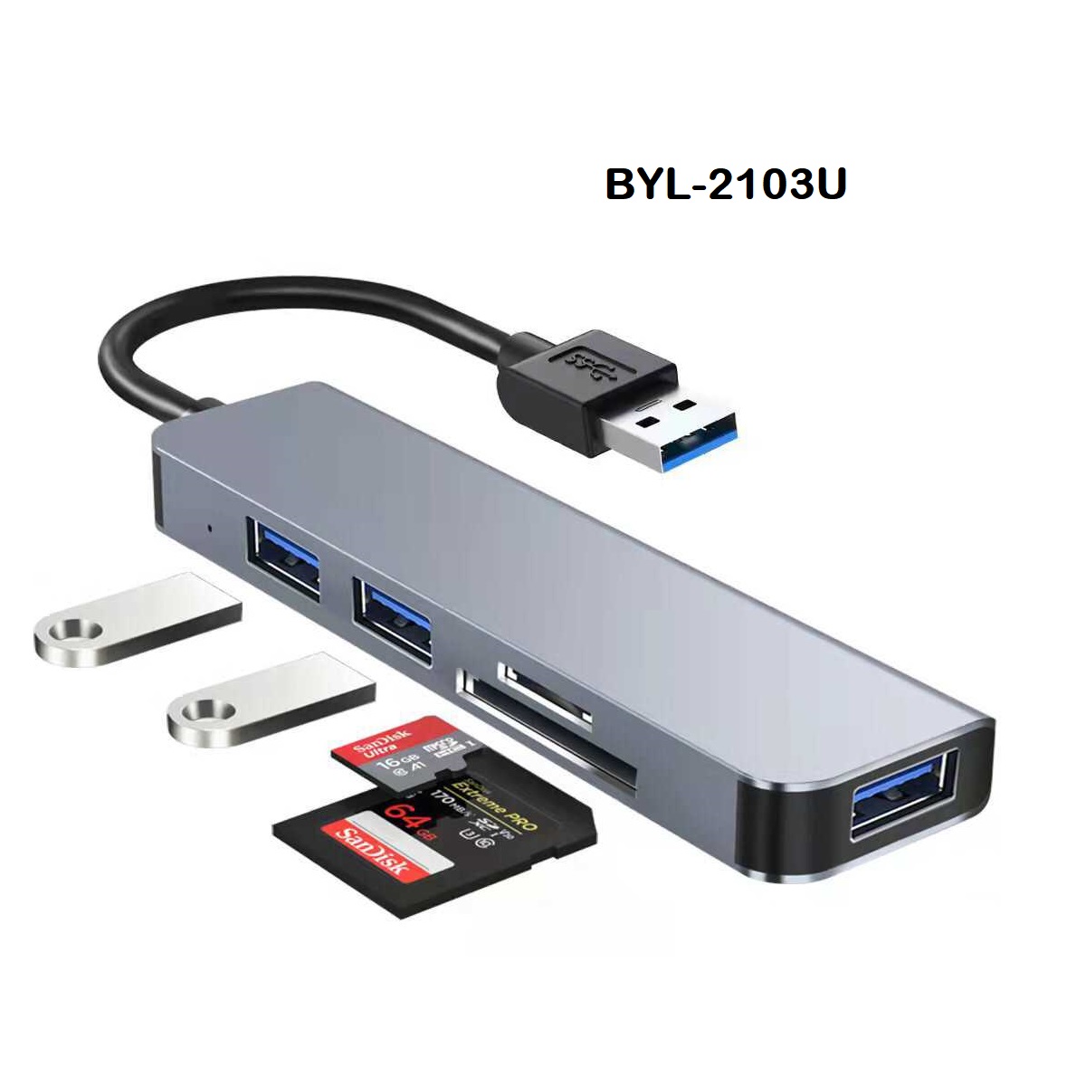CONVERTIDOR DE 1EN5 USB A SD/TF+USB3.0+USB2.0*2 BYL2103U